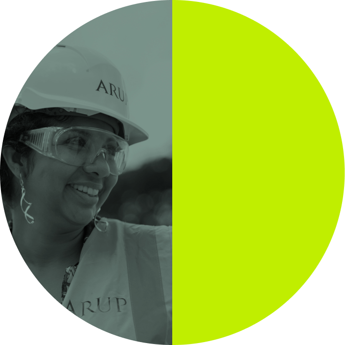 Circle illustration featuring female engineer in hard hat