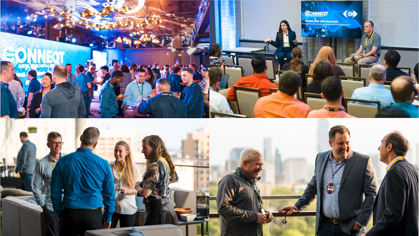 Collage of photos showing events at previous Conneqt conferences