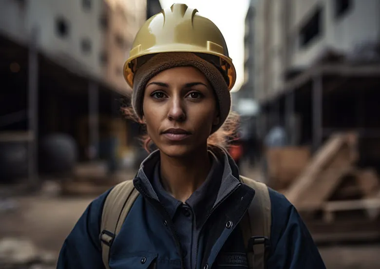 Worker woman using a helmet