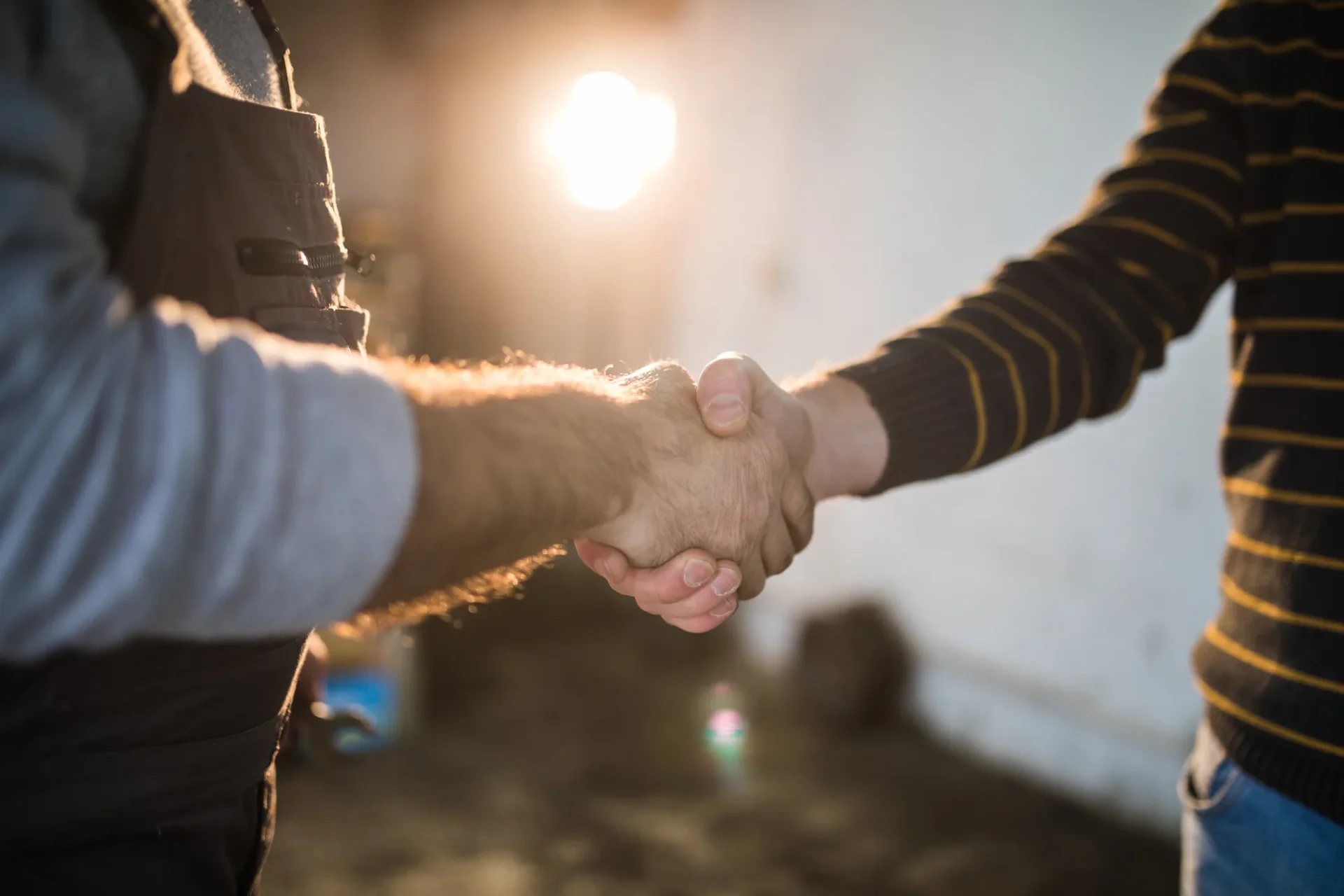 Senior mechanic handshaking with the customer