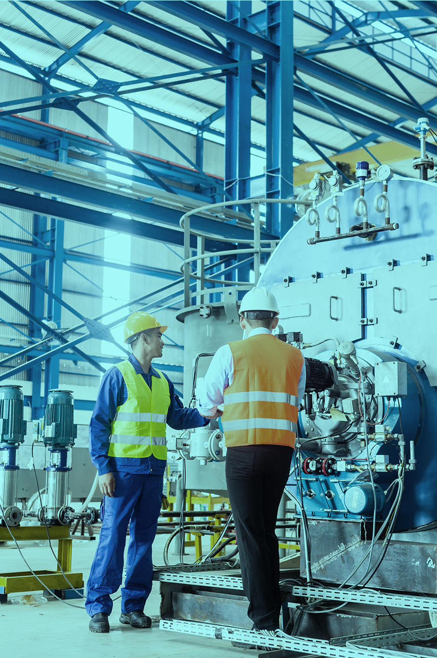 Worker and manager in industrial factory